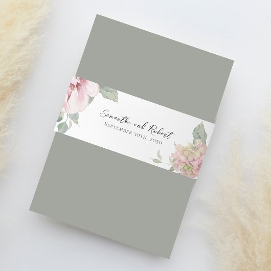 Elegante bloemenblush roze Waterverf Uitnodigingen Wikkel