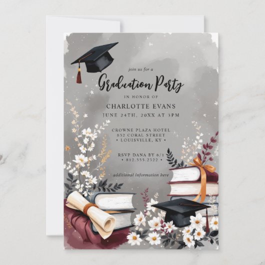 Elegante Bloemenboeken Afstudeerfeest Foto Kaart (Voorkant)