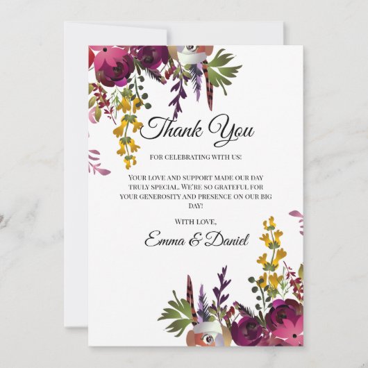 Elegante bloemenboeket bedankkaart (Voorkant)