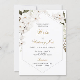 Elegante bloemenboho bruiloft Spaanse uitnodiging