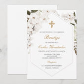 Elegante bloemenboho doop Spaanse uitnodiging (Voorkant / Achterkant)