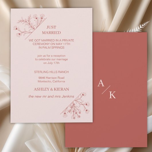 Elegante bloemenboho net getrouwd met receptie kaart