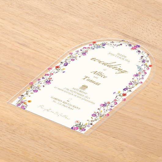 Elegante Bloemenboog Acryl bruiloft uitnodiging (Laagn)