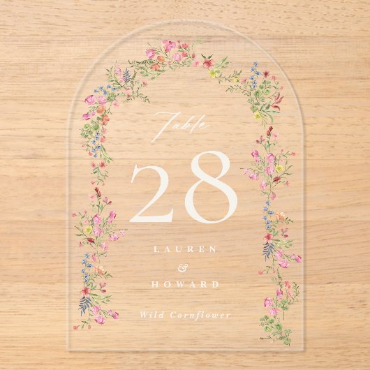elegante bloemenboog bruiloft Acryl Tafel Nummer Acryl Uitnodigingen (Voorkant)