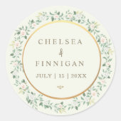 Elegante Bloemenboog bruiloft Ronde Sticker (Voorkant)