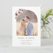 Elegante bloemenboog foto bruiloft save the date (Staand voorkant)
