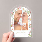 Elegante bloemenboog foto save our date bruiloft acryl uitnodigingen (Insitu (Draagbaar))