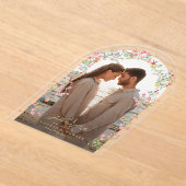Elegante bloemenboog foto Sla de datum bruiloft Acryl Uitnodigingen (Laagn)