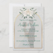 Elegante Bloemenboog Huwelijksuitnodiging met Goud Kaart (Voorkant)