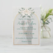 Elegante Bloemenboog Huwelijksuitnodiging met Goud Kaart (Staand voorkant)