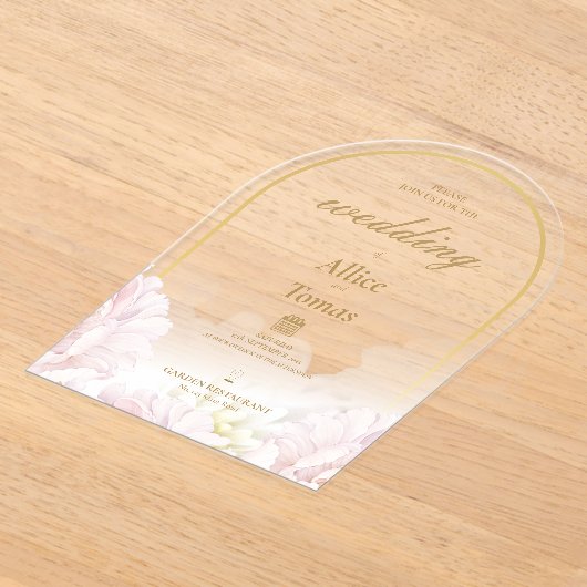 Elegante Bloemenboog Huwelijksuitnodiging op Acryl Acryl Uitnodigingen (Laagn)