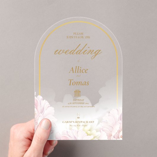 Elegante Bloemenboog Huwelijksuitnodiging op Acryl Acryl Uitnodigingen (Insitu (Draagbaar))