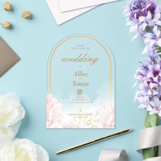 Elegante Bloemenboog Huwelijksuitnodiging op Acryl Acryl Uitnodigingen (Insitu (Huwelijk))