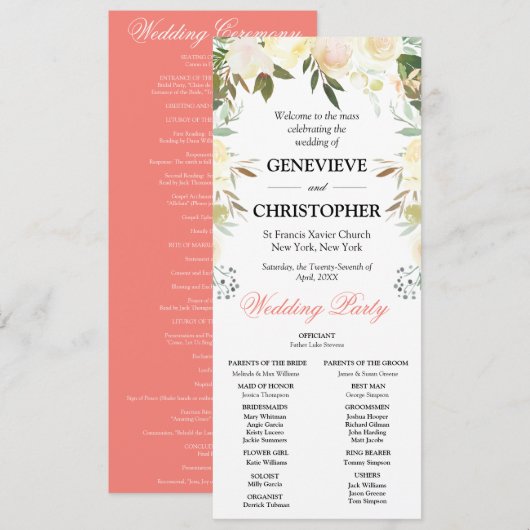 Elegante Bloemenboog Katholieke huwelijksceremonie Programmakaart (Voorkant / Achterkant)