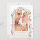 elegante bloemenboog lente bruiloft foto QR Code Save The Date (Voorkant)