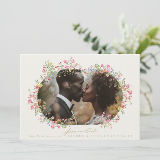 elegante bloemenboog lente bruiloft foto QR Code Save The Date (Staand voorkant)