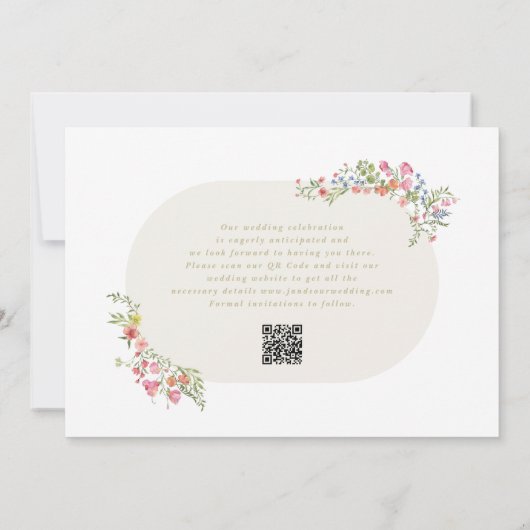 elegante bloemenboog lente bruiloft foto QR Code Save The Date (Achterkant)
