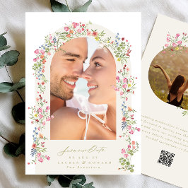 elegante bloemenboog lente bruiloft foto QR Code Save The Date