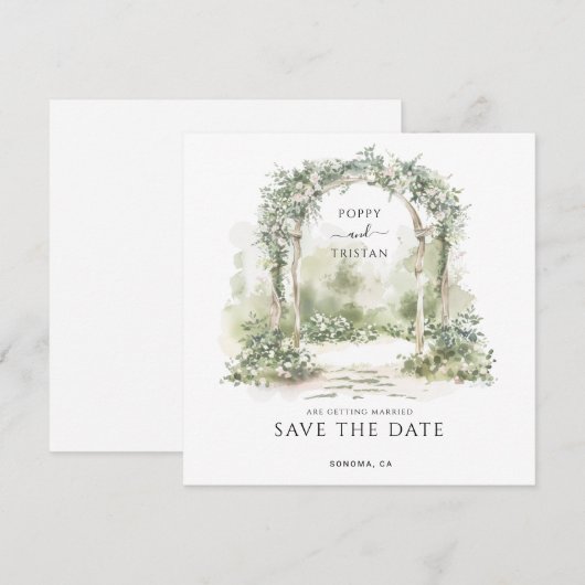 Elegante bloemenboog tuin bruiloft save the date (Voorkant / Achterkant)