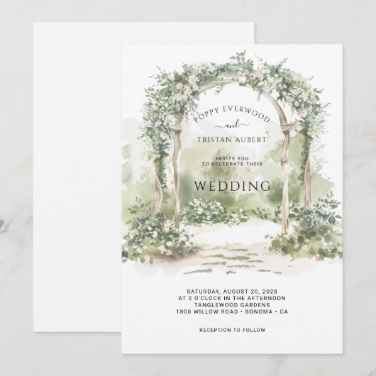 Elegante Bloemenboog Tuin Bruiloft Uitnodiging (Voorkant / Achterkant)