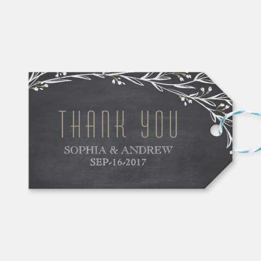 Elegante bloemenbord rustieke bruiloft dank u cadeaulabel (Voorkant (Horizontaal))