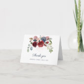 Elegante bloemenbordeaux eucalyptus bruiloft bedankkaart (Voorkant)