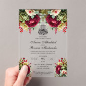 Elegante bloemenbordeaux Rozen islamitische bruilo Acryl Uitnodigingen (Insitu (Draagbaar))