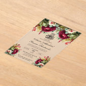 Elegante bloemenbordeaux Rozen islamitische bruilo Acryl Uitnodigingen (Laagn)