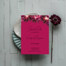 Elegante bloemenbordeaux save the date