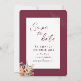 Elegante bloemenbordeaux Save the Date platte kaar