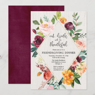 Elegante bloemenbordeauxrode gouden Vriendschapsdi Kaart