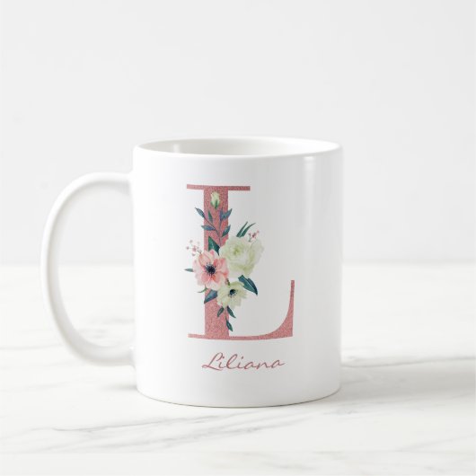 Elegante Bloemenbrief L Roze en Ivoorboeket Koffiemok (Links)