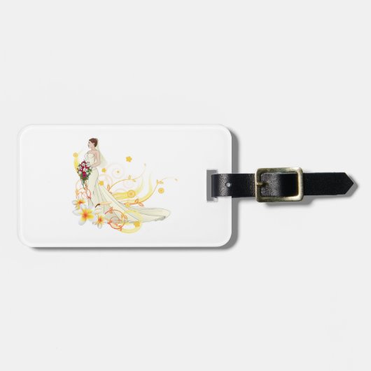 Elegante Bloemenbruid Romantisch Huwelijksontwerp Bagagelabel (Voorkant horizontaal)