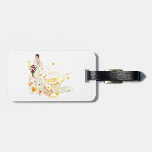 Elegante Bloemenbruid Romantisch Huwelijksontwerp Bagagelabel (Achterkant horizontaal)