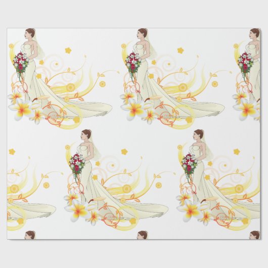 Elegante Bloemenbruid Romantisch Huwelijksontwerp Cadeaupapier (Vlak)