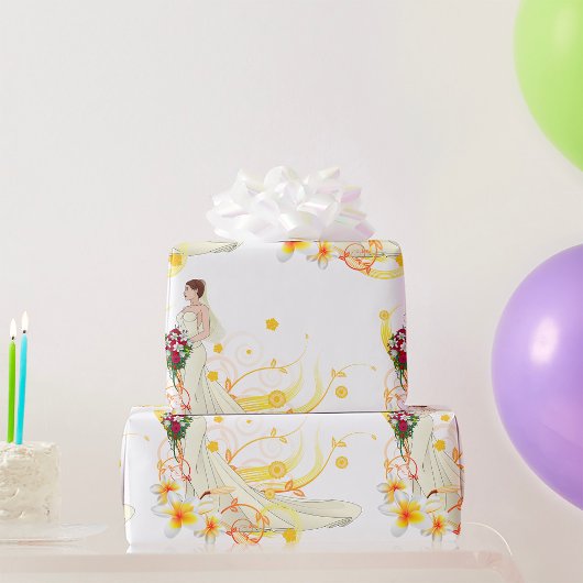 Elegante Bloemenbruid Romantisch Huwelijksontwerp Cadeaupapier