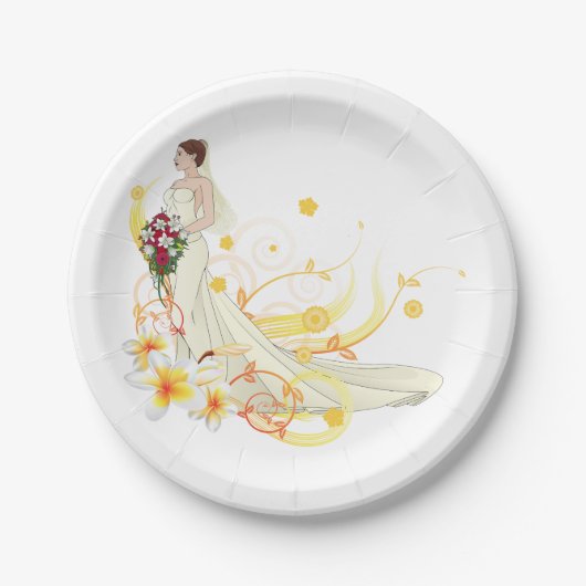 Elegante Bloemenbruid Romantisch Huwelijksontwerp Papieren Bordje (Voorkant)