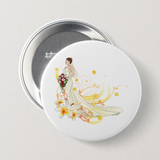 Elegante Bloemenbruid Romantisch Huwelijksontwerp Ronde Button 7,6 Cm (Voorkant /achterkant)