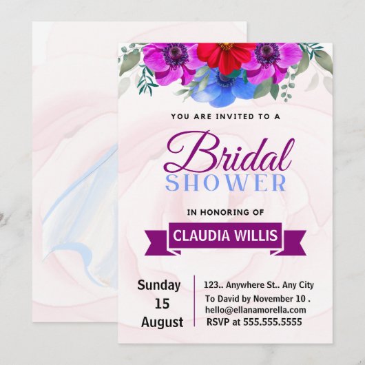 Elegante bloemenbruids douche uitnodiging (Voorkant / Achterkant)