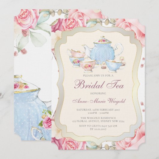 Elegante bloemenbruids thee kaart (Voorkant / Achterkant)
