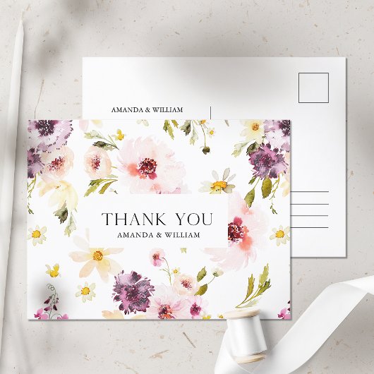 Elegante bloemenbruiloft Bedankt Briefkaart