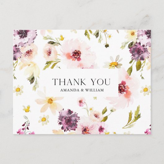 Elegante bloemenbruiloft Bedankt Briefkaart (Voorkant)