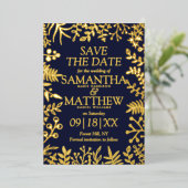 Elegante bloemenbruiloft Bewaar de echte datum Folie Uitnodiging (Staand Voorkant)