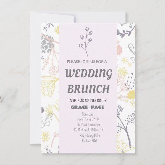 Elegante bloemenbruiloft Brunch Invitation Kaart (Voorkant)