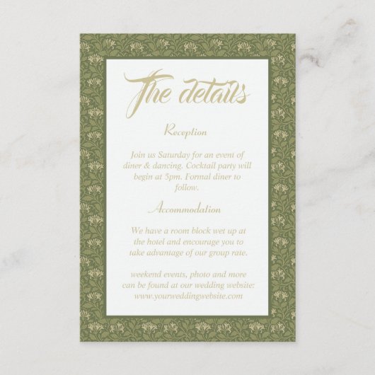 Elegante  bloemenbruiloft Details Informatiekaartje (Voorkant)