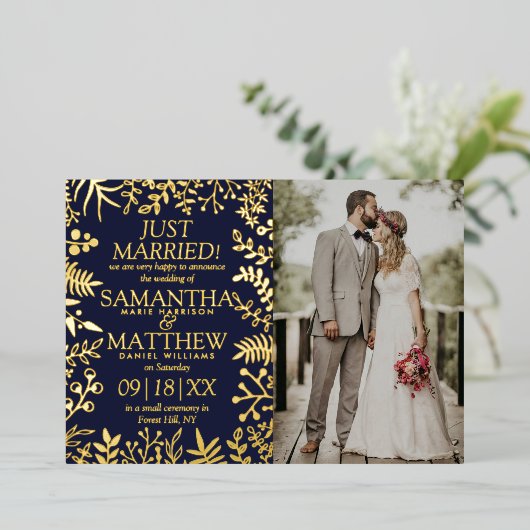 Elegante bloemenbruiloft foto aankondiging Kaart (Staand Voorkant)