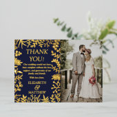 Elegante bloemenbruiloft foto dank u echte folie uitnodiging (Staand Voorkant)