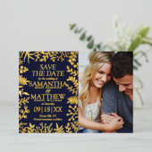 Elegante bloemenbruiloft foto Save the Date Real Folie Uitnodiging (Staand Voorkant)