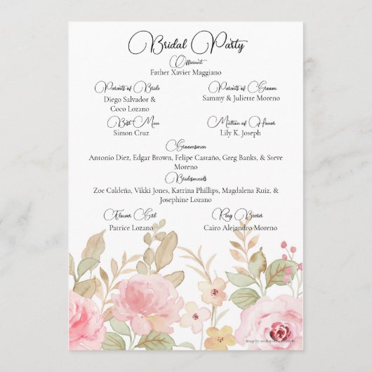 Elegante bloemenbruiloft gepersonaliseerde bruilof programmakaart (Achterkant)