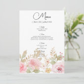 Elegante bloemenbruiloft gepersonaliseerde ontvang menu (Staand voorkant)